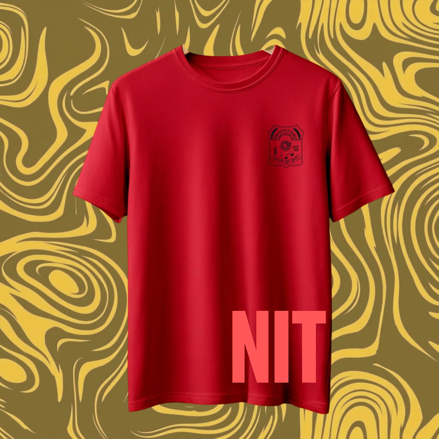 NIT Jamshedpur Customizable Oversized Bamboo print tee🌿 — Crimson Red🔴