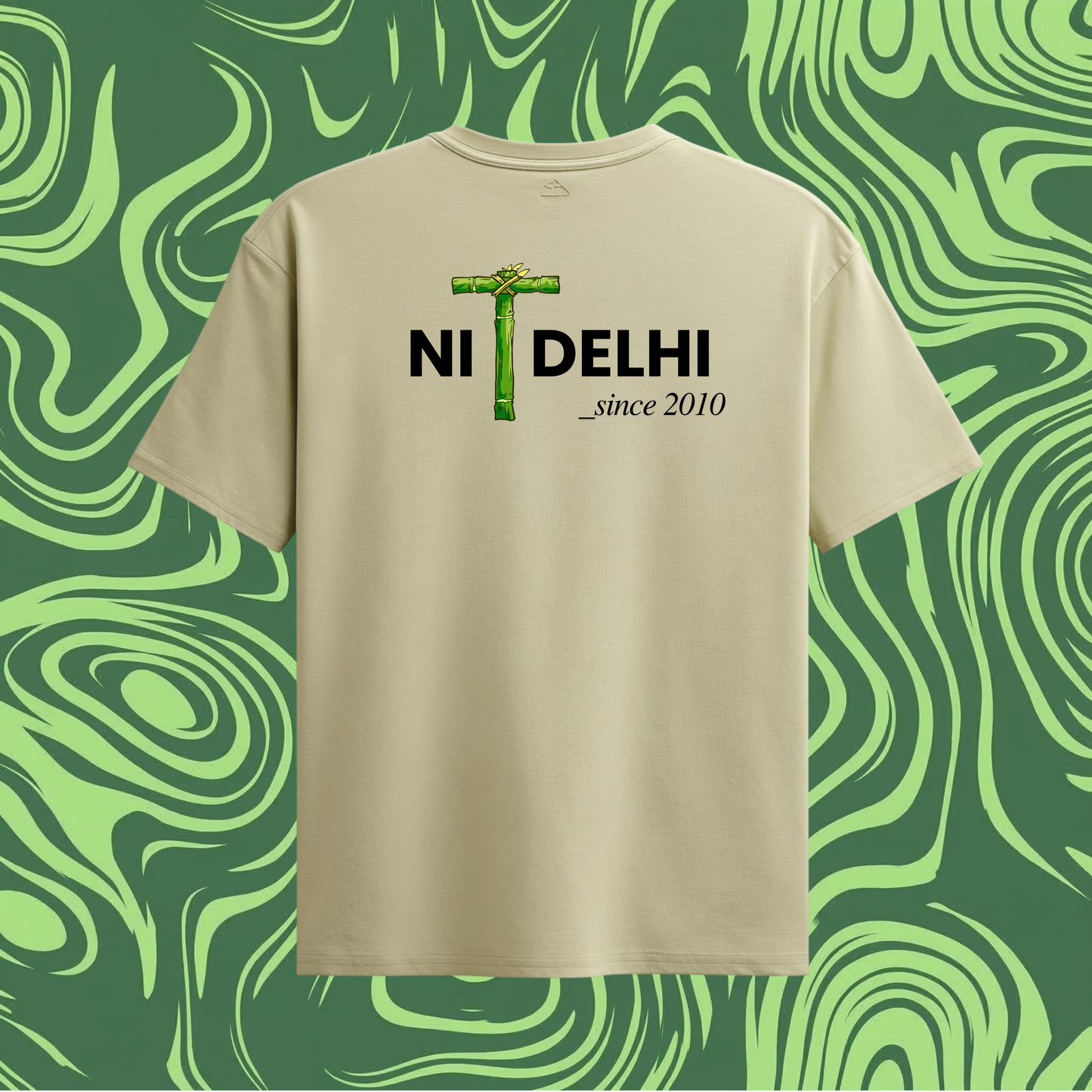 NIT Delhi Customizable Oversized Tee Bamboo print🌿 —  Sand Beige🍂