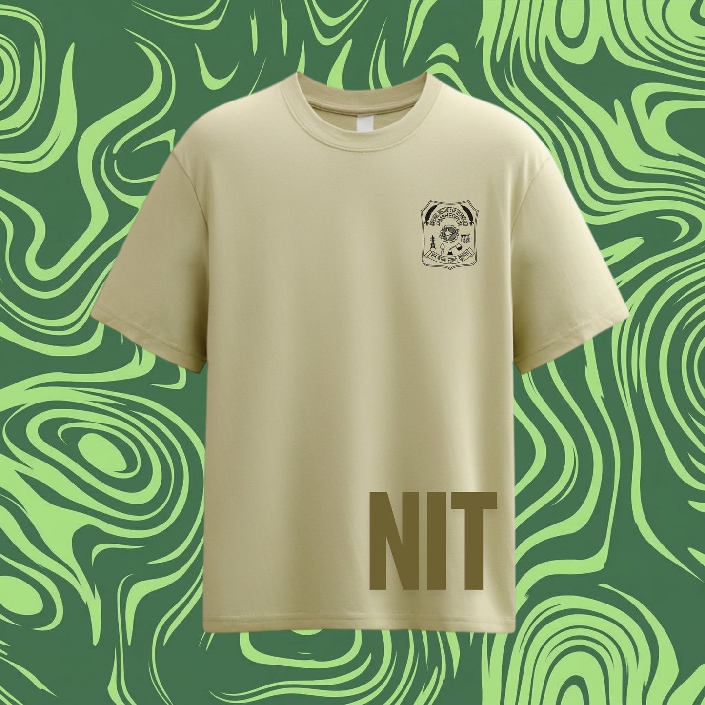NIT Jamshedpur Customizable Oversized Bamboo print tee🌿 — Sand Beige🍂