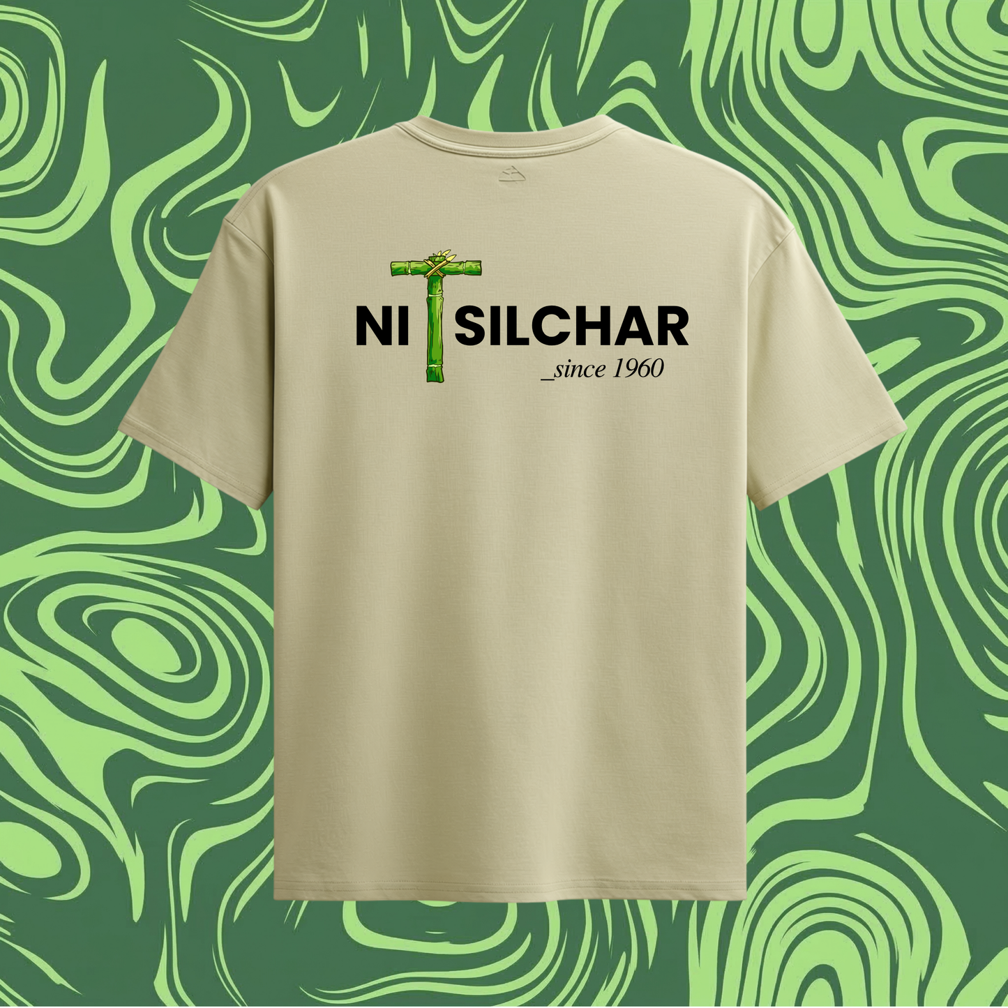 NIT Silchar Customizable Oversized Bamboo print tee🌿 — Sand Beige🍂