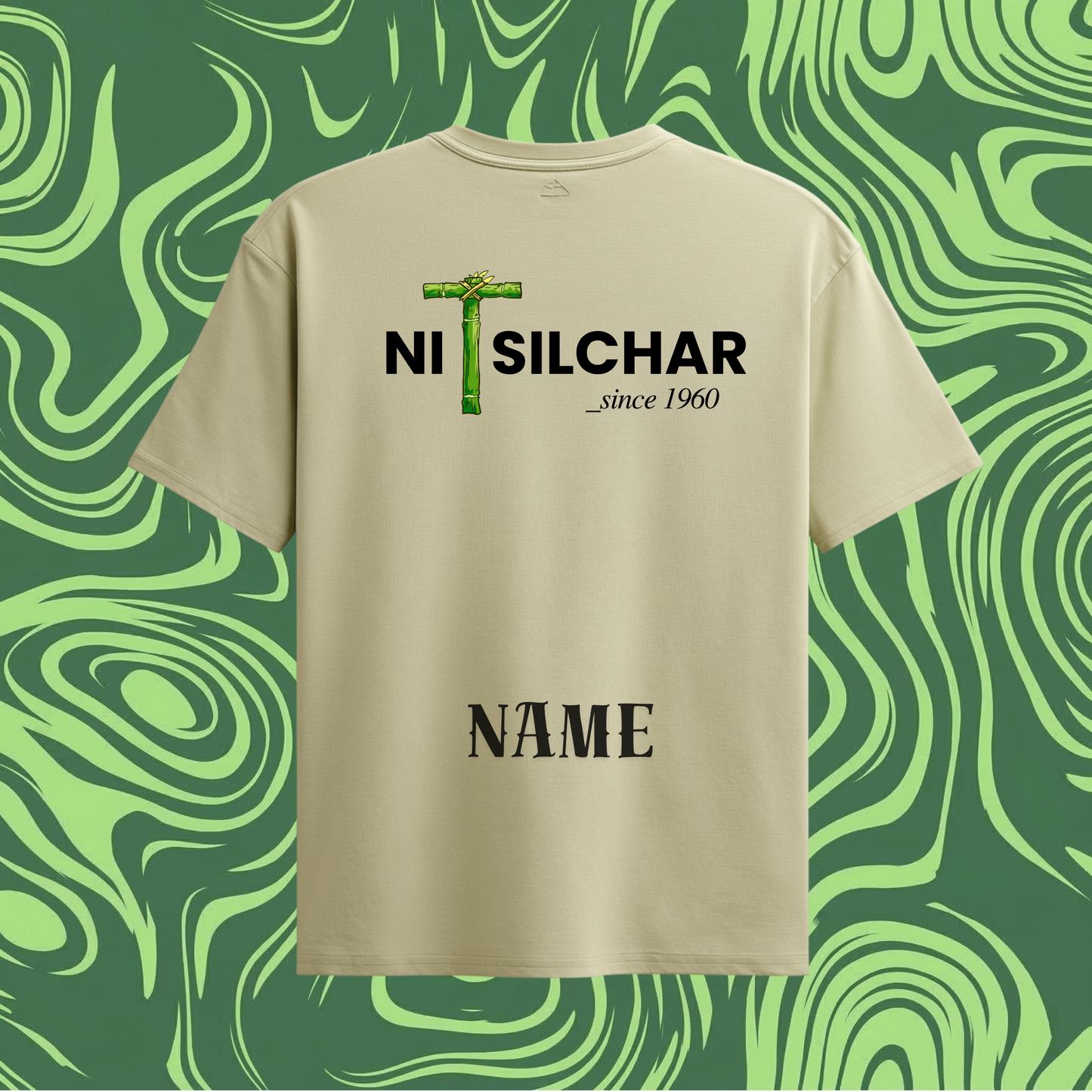 NIT Silchar Customizable Oversized Bamboo print tee🌿 — Sand Beige🍂