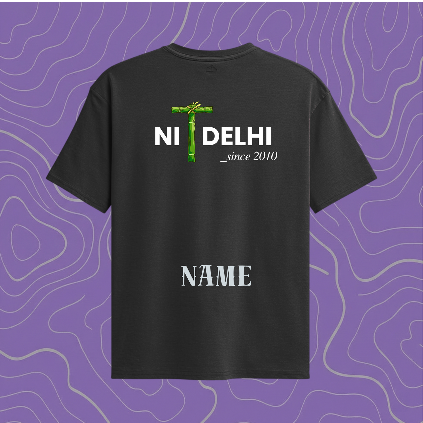 NIT Delhi Customizable Oversized Tee Bamboo print🌿 —  Midnight Black⚫