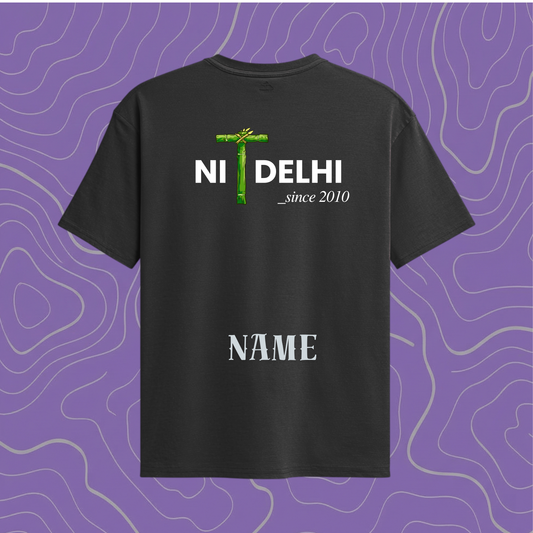 NIT Delhi Customizable Oversized Tee Bamboo print🌿 —  Midnight Black⚫