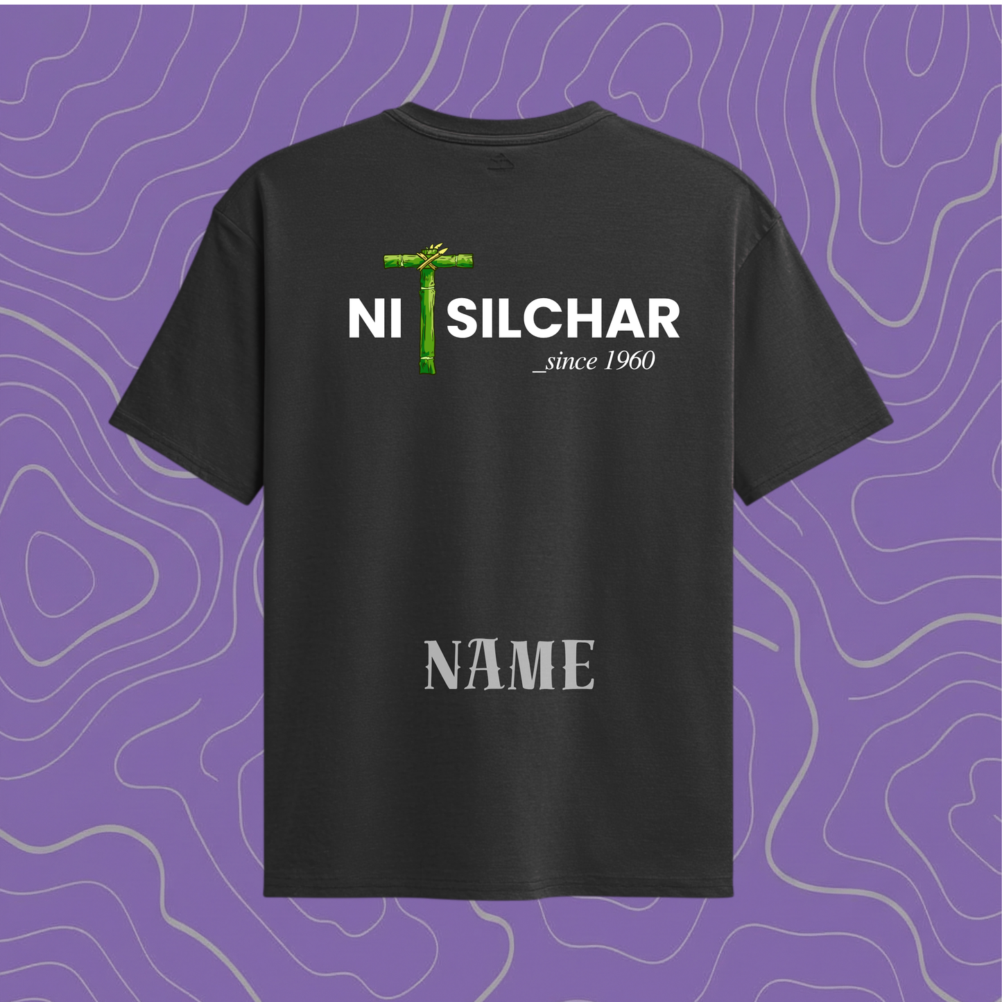 NIT Silchar Customizable Oversized Bamboo print tee🌿 — Midnight Black⚫