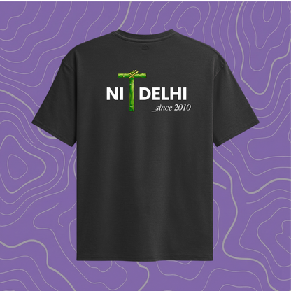 NIT Delhi Customizable Oversized Tee Bamboo print🌿 —  Midnight Black⚫